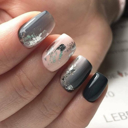 Gray manicure with foil