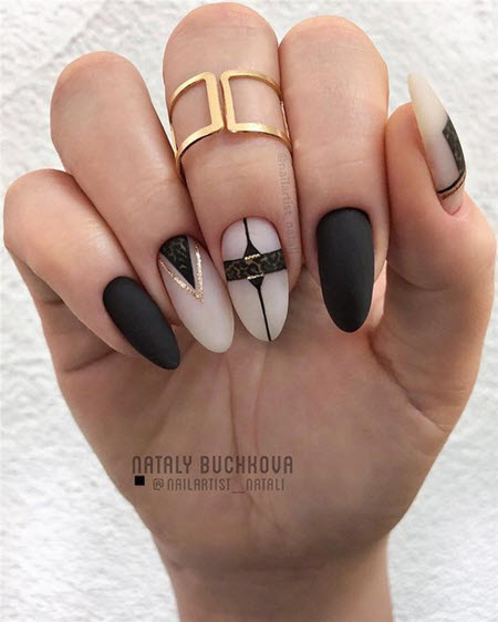 Dark manicure combined with light colors